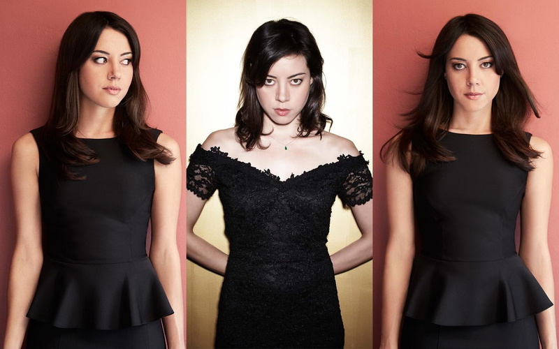 lifestyles, standing, young adult, model, 720P, collage, beauty, hairstyle, front view, black dress, portrait, Aubrey Plaza, group of people, black color