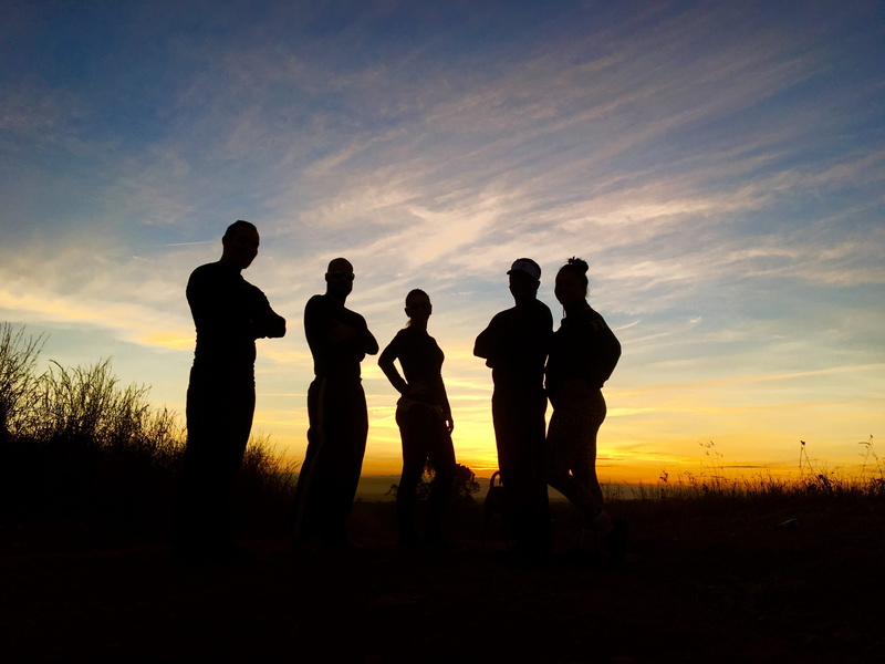 group of people, field, 4K, orange color, men, leisure activity, horizon, togetherness, friends, standing, bonding, against light, friendship, real people