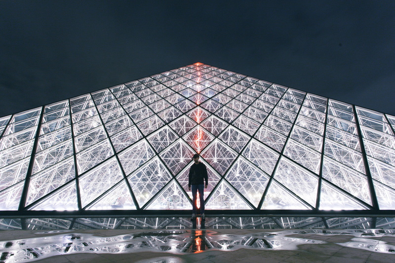 pyramid, 1080P, Elaine Li, Paris, modern, architecture, Louvre