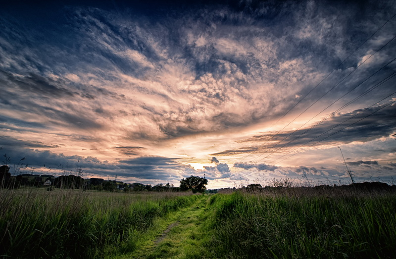 grass field, himmel, dusk, cloud - Sky, sunset, 4K, grass, sky, outdoors, green grass, storm  clouds, summer, nature, green, field, Before the Storm