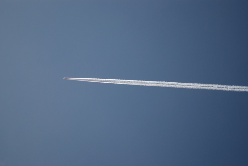 air pollution, blue, transportation, pollution, copy space, mode of transportation, airplane, travel, cloud - sky, day, vapor trail, flying, smoke - physical structure