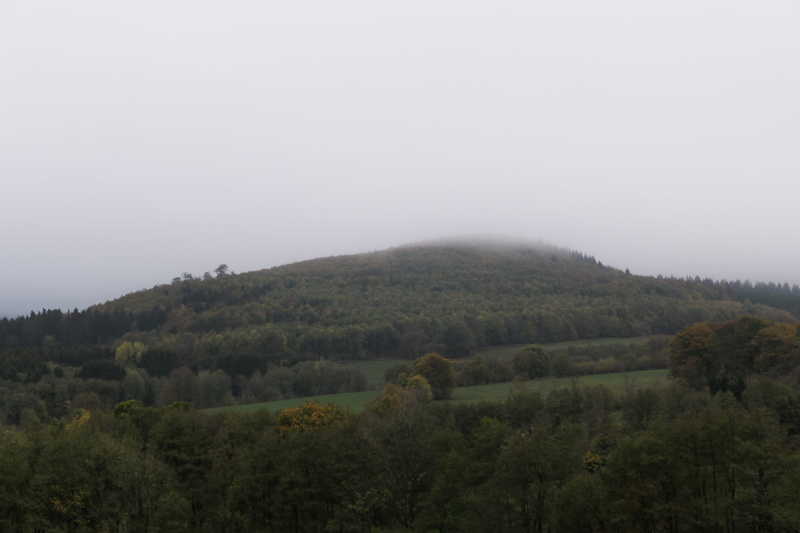 beauty in nature, mist, tranquil scene, hill, landscape, outdoors, scenics - nature, field, autumn, hessen, day, misty, no people, copy space, environment