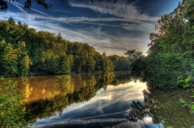 Landscape, Nature, cloud - sky, growth, reflection, Germany, scenics - nature, beauty in nature, Hessen lich, non-urban scene, day, flowing water, outdoors