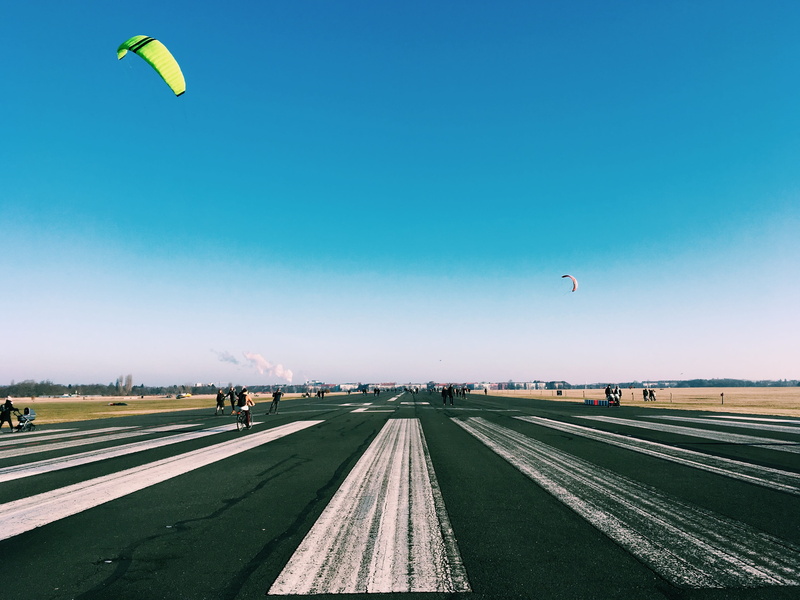 flying, travel, tempelhofer feld, berlin, nature, sky, city, sunlight, 4K, mode of transportation, transportation, air vehicle, road, blue, germany, tempelhof