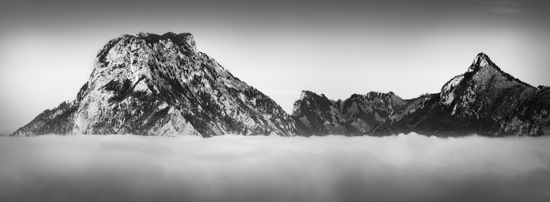 environment, cloud - sky, peak, traunkirchen, beauty in nature, mountain, traunstein, clouds, mist, mountain peak, contrast, rock - object, weather, fog