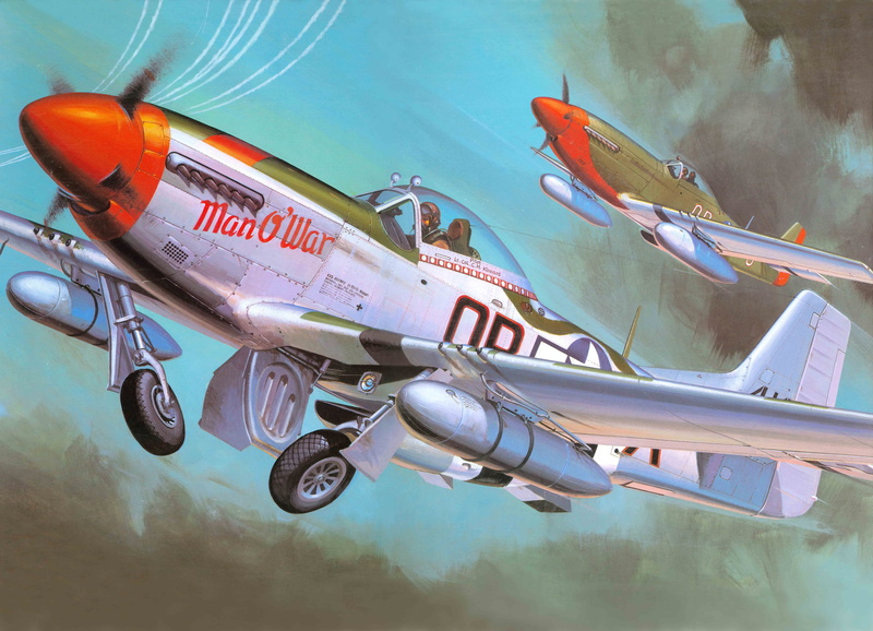 airplane, orange, transportation, military, painting, P-51 Mustang, fighter plane, sky, radius, flying, side view, art, fighter, white, 8K, outdoors, monoplane