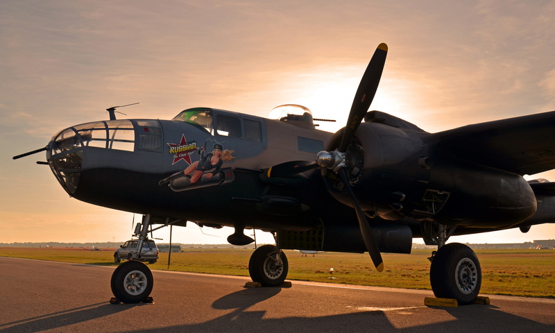 airport, twin-engine, collection, retro., bomber, medium, North American, sunset, airbrushing, air vehicle, aerospace industry, club, army, stationary