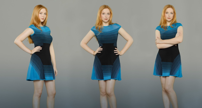beauty, blue, group of people, women, fashion, three quarter length, young adult, hand, mini dress, Molly C. Quinn, indoors, standing, hair, 4K, beautiful woman