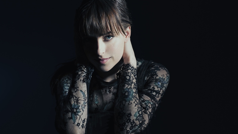Dakota Johnson, woman, black, lace, wearing, Promo shoot, 4K, long, Fifty Shades of Grey, sleeved, top, 4K