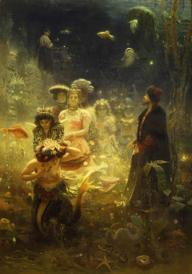 Traditional Artwork, fish, fantasy art, symbolism, mermaids, 5K, oil painting, underwater, illustration, Ilya Repin, artwork, fantastic realism, nature