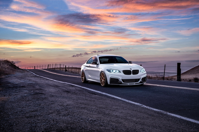 BMW, Sunrise, Sunset, Garde, Before, Mountains, Road, M235i, Wheels, Car, Front, 1080P, San Jose, White
