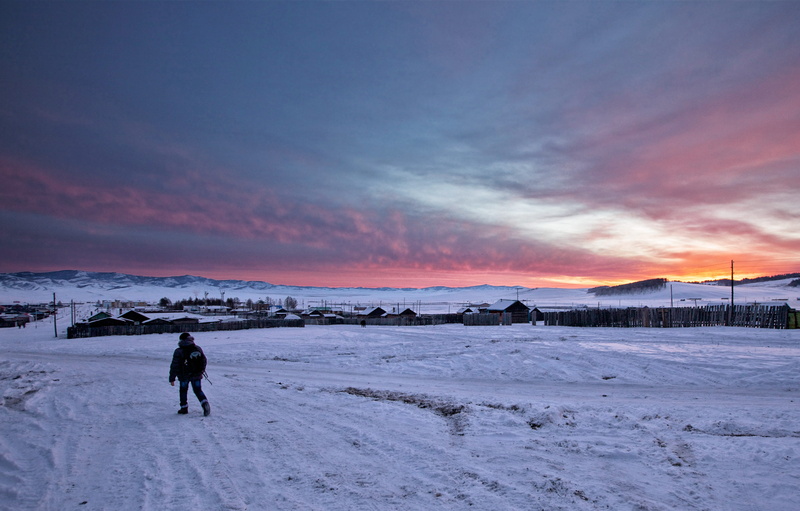 mountain, morning glow, cloud - sky, before sunrise, warm clothing, full length, land, sky, 4K, mongolia, winter, outdoors, cold temperature, landscape