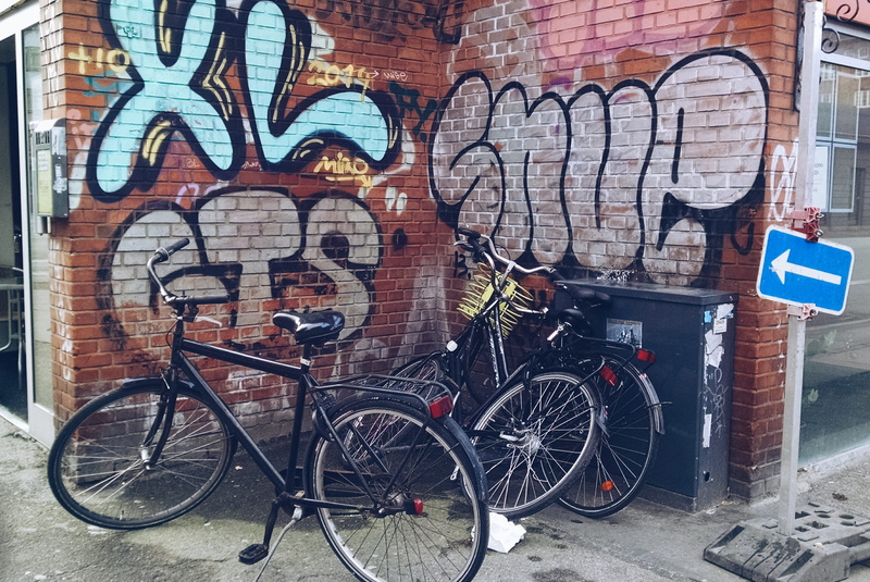 no people, copenhage, dk, mode of transportation, wall, bicycle, communication, creativity, brick, city, mobile, day, graffiti, built structure, mural