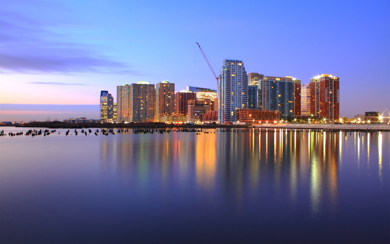 Lights, Port, 2K, New, photography, USA, Jersey, Evening, Skyscrapers