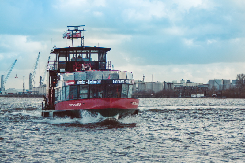 port of hamburg, outdoors, germany, ship, transport system, new port, 4K, motion, no people, day, nature, nautical vessel, sky, red, sea, elbe, cutter