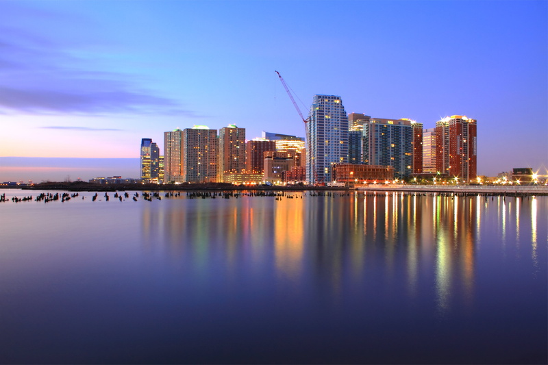 jersey city, no People, 4K, lights, hdr, outdoors, waterfront, urban Scene, landscape, dusk, clouds, architecture, office building exterior, night, nature