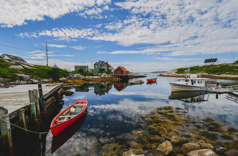 nautical vessel, sky, water, river, clouds, transportation, bridge, color, 5K, nature, pontoon, built structure, moored, peggys cove, boat, cloud - sky