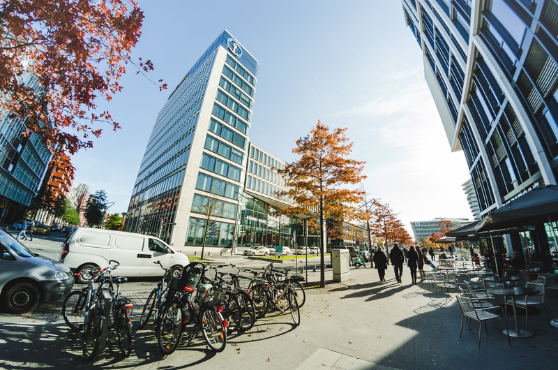 office building exterior, transportation, hamburg, plant, 4K, bike, germany, trees, city, day, light, land vehicle, incidental people, building exterior