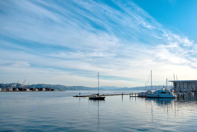 dock, harbour, yacht, wellington waterfront walk, sea, scenics - nature, sailing, transportation, blue, tranquility, tranquil scene, marina, sunrise, ocean