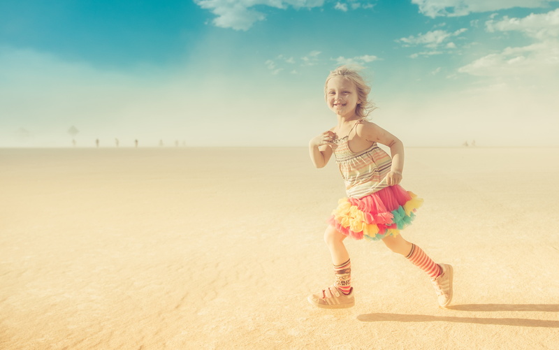 portrait, white, panoramic, dress, kid, summer, sky, desert, photo, women, run, mini dress, black  rock  city, running, white clouds, clouds, people, Customs