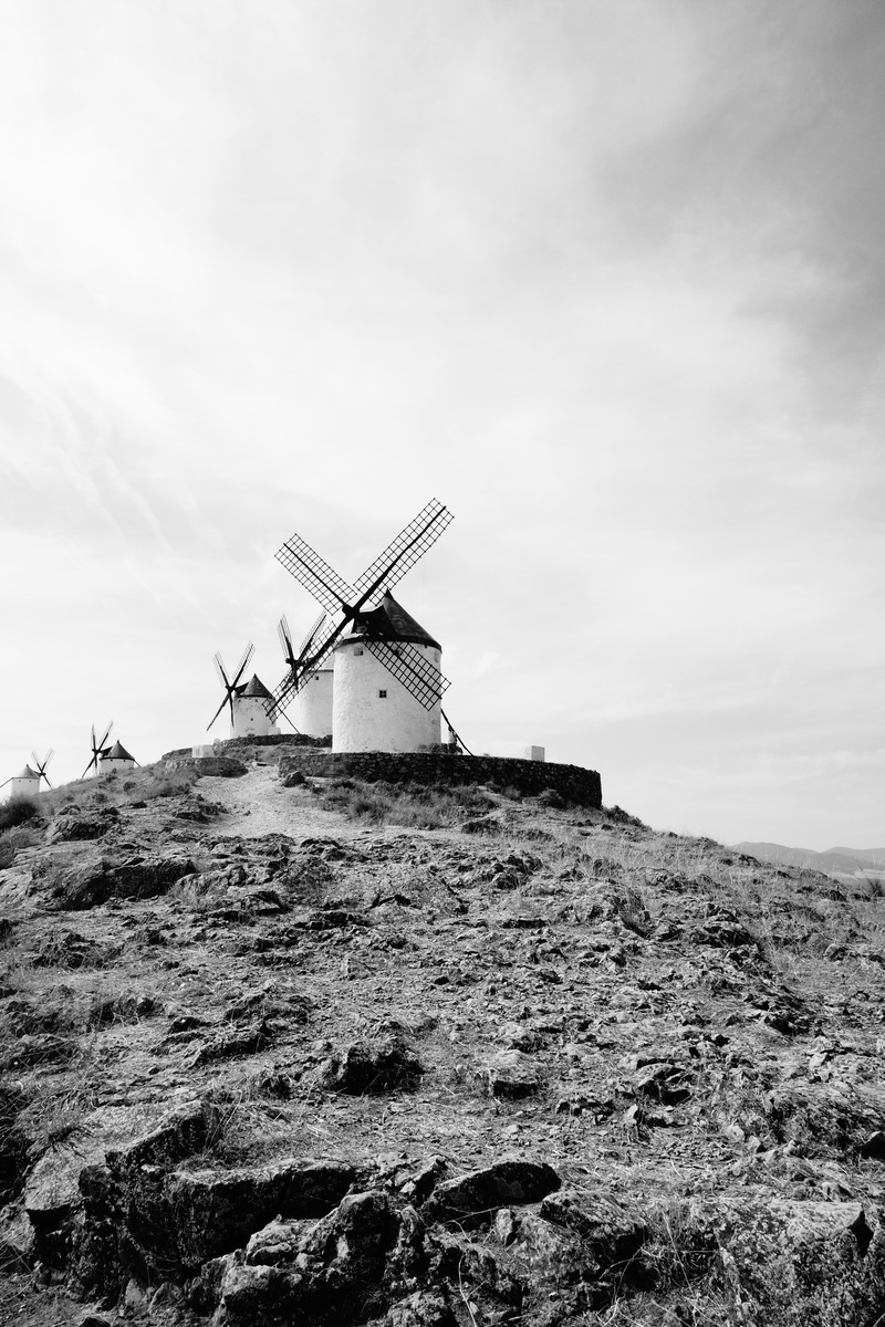 fuel and power generation, traditional windmill, sky, land, architecture, field, renewable energy, day, wind power, don quixote, landscape, mill, rural scene