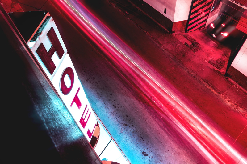 red, dark, urbanphotography, canon, text, neon, car, streetphoto, communication, time, road, light trail, high angle view, hotel, indoors, nightlife, photography