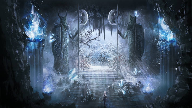 1080P, Girl, Fantasy, Statue, Magic, Fire, Woman Warrior, White Hair, Underground, Crystal, Cave