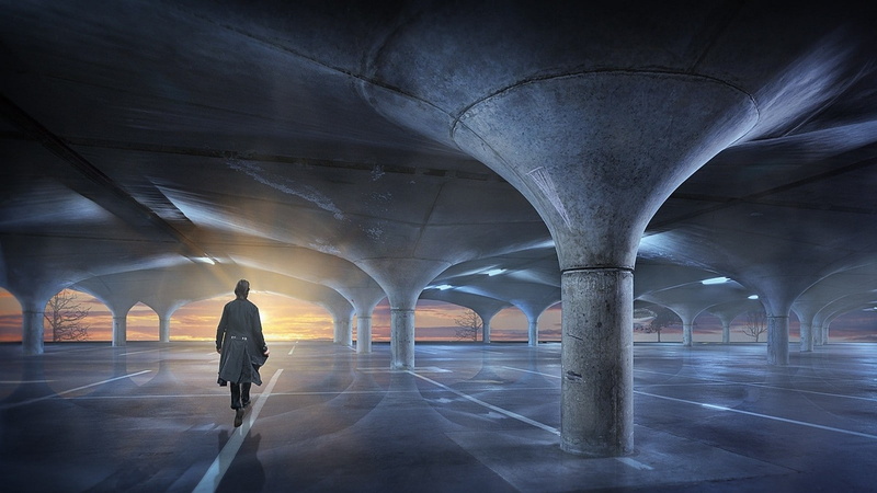 building, rear view, travel, indoors, one person, tunnel, architecture, urban, modern, sunset, architectural column, parking lot, men, built structure