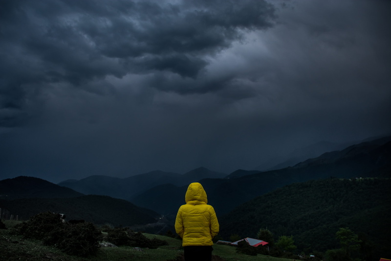 hood, ominous, storm, thunder, photo, scenics - nature, fog, nature, forest, overcast, beauty in nature, 5K, iran, mountain, yellow, rear view, real people