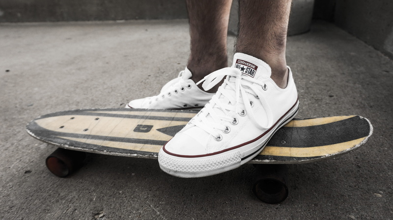human leg, day, skateboard, macro, white, sport, shoes, runners, chuck, one person, new, city, human foot, canvas shoe, sports equipment, human body part
