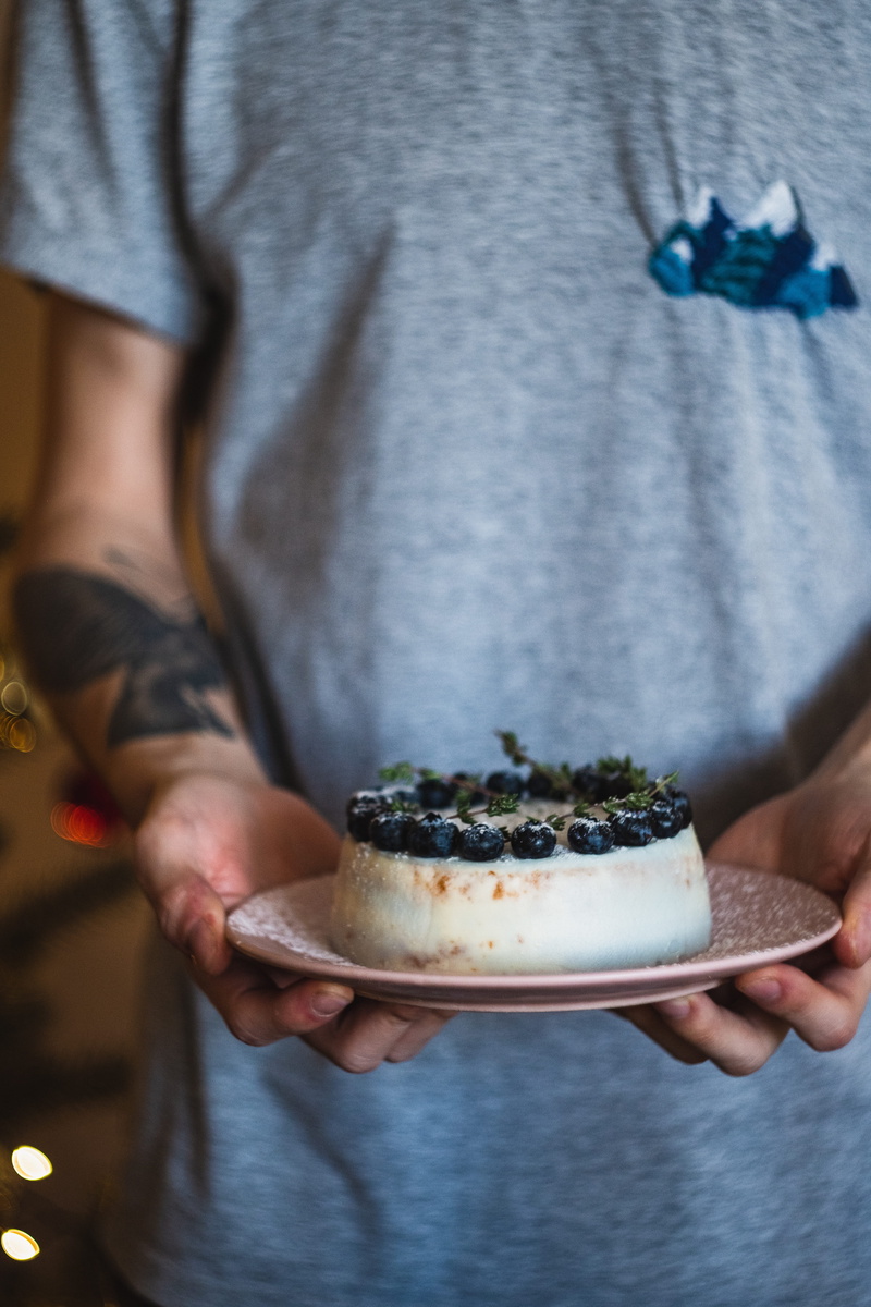 plant, 5K, focus on foreground, adult, food and drink, human hand, creme, person, women, indoors, christmas, icing, temptation, meal, white, cake, blueberries
