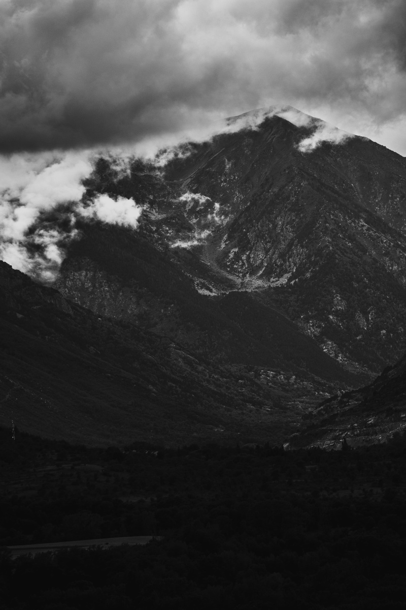 mountain peak, black, physical geography, environment, cloud, 5K, idyllic, sky, tranquility, tranquil scene, nature, beauty in nature, mountain range