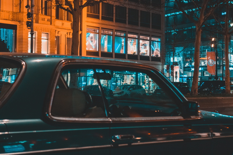 photography, urban, night, no people, building exterior, town, window, mirror, vintage, travel, land vehicle, germany, transportation, glass - material
