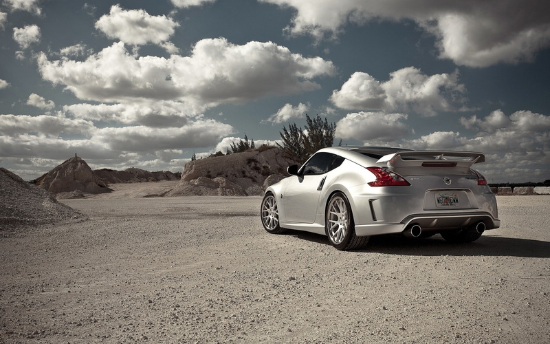 desert, silver, cars, nismo, 370z, coupe, clouds, 1080P, hd, nissan, z
