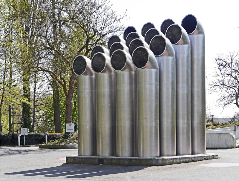 art and craft, pipe, münster, underground car park, tree, building exterior, ventilation, nature, metal, sunny, design, alloy, modern, road, fan, stainless steel