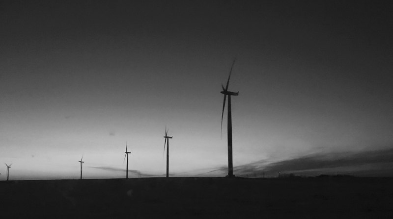 technology, wind power, turbines, black and white, bandw, turbine, outdoors, sky, energy, evening, landscape, black sky, turning, dark, modern, horizon