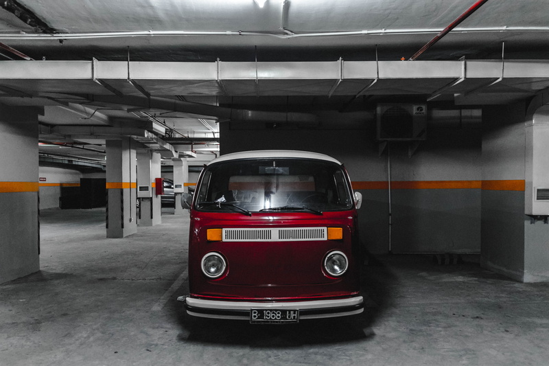 4K, building, white, ceiling, travel, motor vehicle, red vehicle, architecture, transport, mode of transportation, volkswagen, public transportation, garage