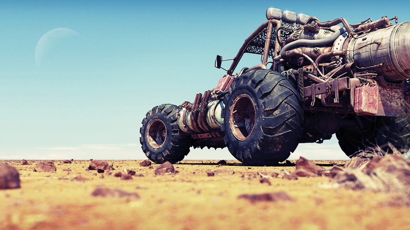 sky, clear sky, no people, nature, rusty, truck, 1080P, obsolete, day, metal, land, armored tank, outdoors, mad max 2 the road warrior, road, iron - metal