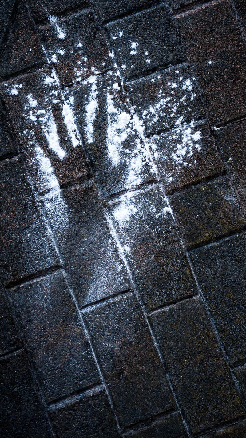 light, tile, puddle, outdoors, hand, tiled floor, footpath, cobblestone, no people, art, rug, road, pavement, street, rain, silhouette, hand print, wet