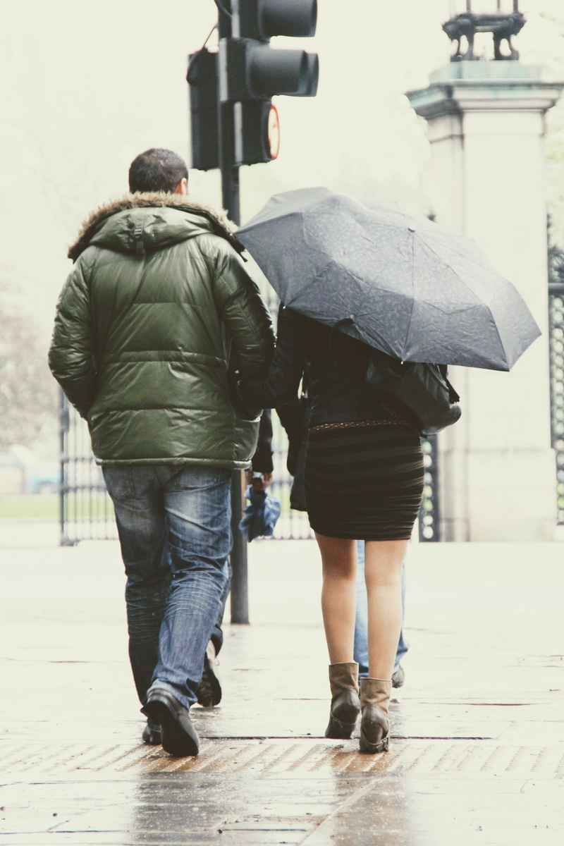 real people, backpack, green, woman, architecture, built structure, casual clothing, city, people, rear view, umbrella, screen, rainy summer, adult, street