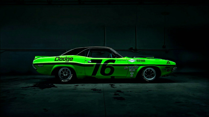 motor vehicle, dodge, text, number, vehicle, transportation, green, classic car, western script, cars, mode of transportation, indoors, race car, muscle car