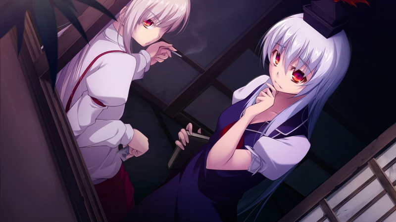 fujiwara, video, games, hair, imperishable, nigh, long, hd, Video Games, touhou, red, smoking, eyes, books, houses, mokou, 1080P, architecture, dress