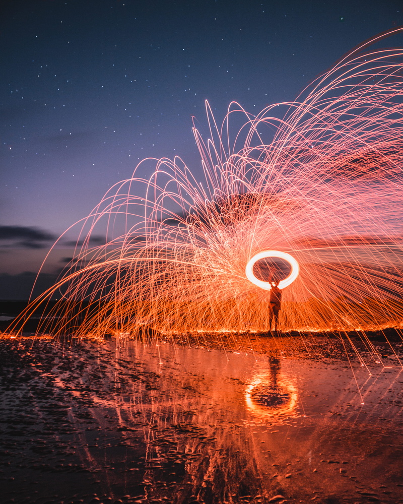 steelwool, space, night, mountain, light, body, nigh, spinning, one person, time, wire wool, illuminated, communication, standing, narpad beach, outdoors