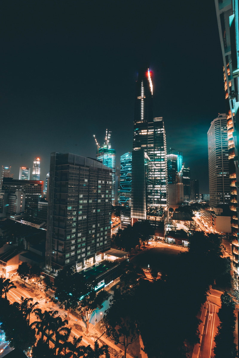 rise, street, travel destinations, cityscape, high, tower, building, time, office, modern, skyscraper, nighttime, architecture, no people, photo, dark