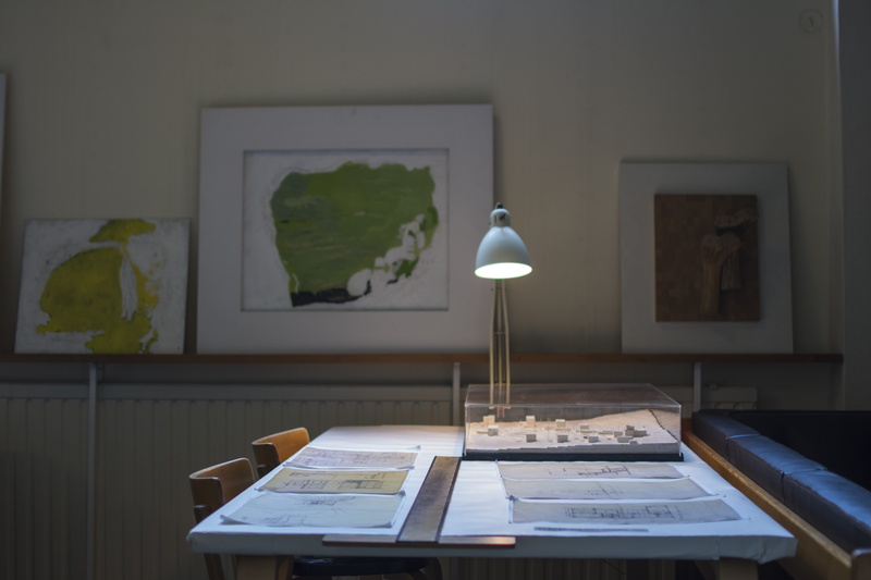 domestic room, book, helsinki, picture frame, finland, desk, home office, home interior, lighting equipment, alvar aalto house, chair, absence, seat, no people