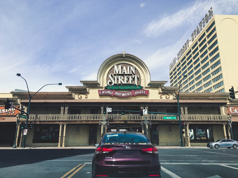 no people, nevada, cloud - sky, green, go, day, united states, architecture, main street, vegas, car, land vehicle, motor vehicle, mode of transportation