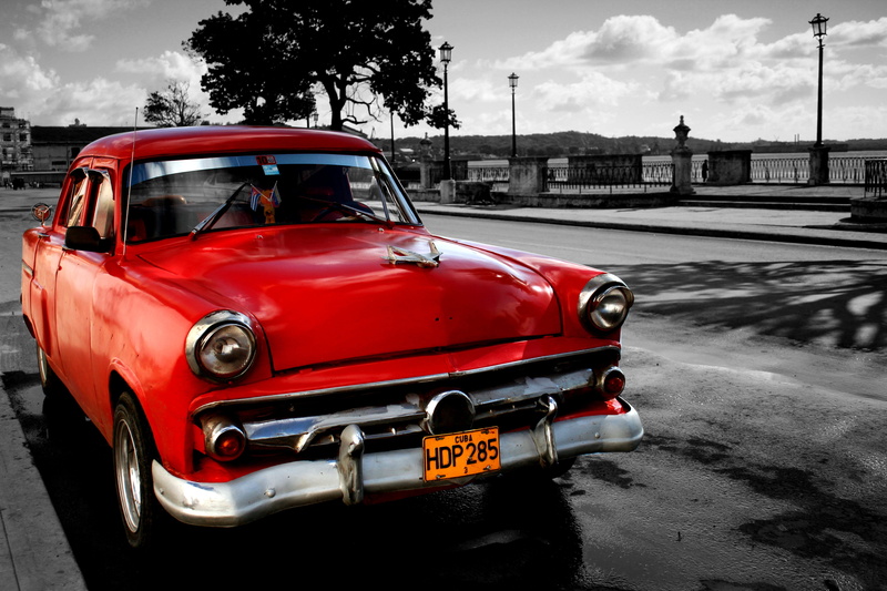 street, outdoors, motor vehicle, architecture, retro styled, red, transportation, tree, building exterior, cuba, vehicle, auto, car, built structure, day