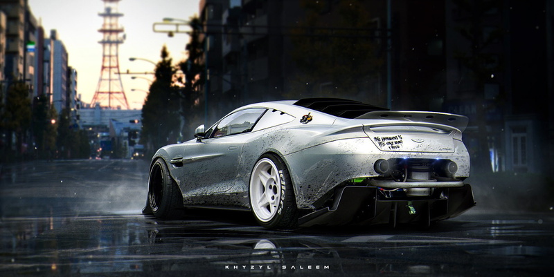artwork, car, Khyzyl Saleem, Aston Martin V8 Vantage, render, 720P, Aston Martin