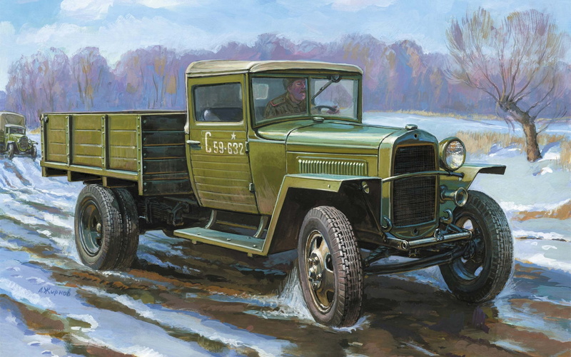 army, green, capacity, transportation, Soviet, travel, 1943, Gorky, snow, motor vehicle, outdoors, 5 t, stationary, frontovichek, street, tree, day, lorry