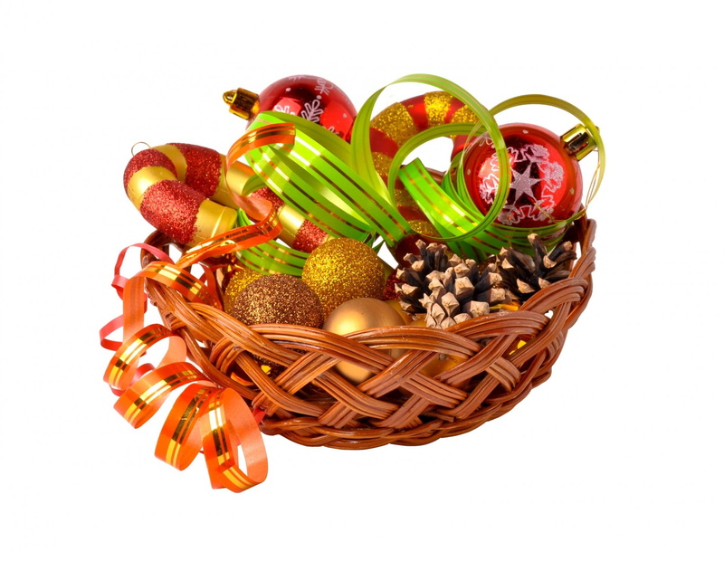 container, white background, dishes, baskets, cones, choice, Background, capacity, ball, pepper, tree, needles, 1080P, trash, close-up, New Year, holiday